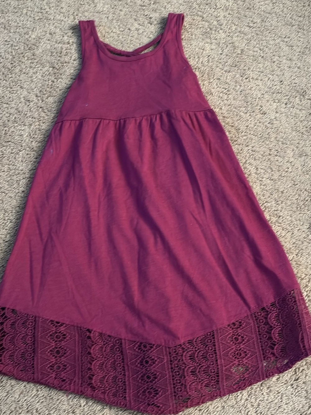 Roxy Girls Deep Plum Tank Dress with Lace Border